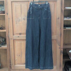 Express Dark Wash Denim Wide Leg Super High Rise Stretch Jean Size 6 Long